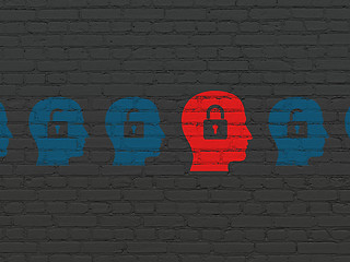 Image showing Finance concept: head with padlock icon on wall background