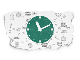 Image showing Timeline concept: Clock on Torn Paper background