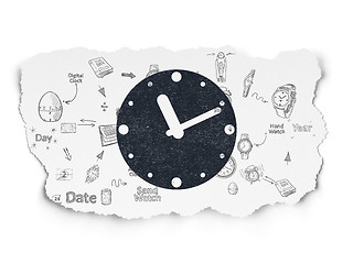 Image showing Timeline concept: Clock on Torn Paper background