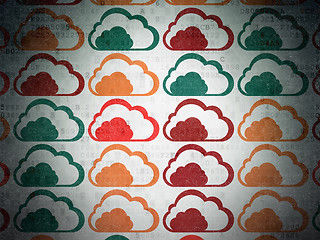 Image showing Cloud technology concept: Cloud icons on Digital Paper background
