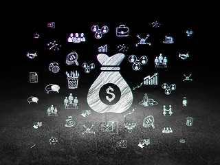 Image showing Finance concept: Money Bag in grunge dark room