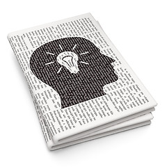 Image showing Studying concept: Head With Light Bulb on Newspaper background