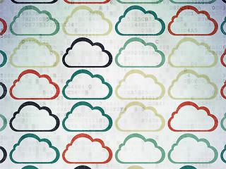 Image showing Cloud technology concept: Cloud icons on Digital Paper background