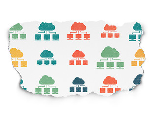 Image showing Cloud networking concept: Cloud Network icons on Torn Paper background