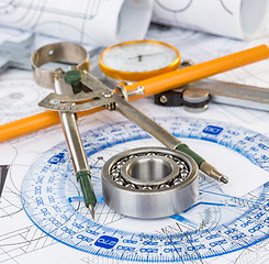 Image showing Ball bearings on technical drawing