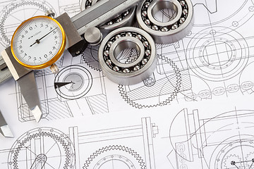 Image showing Ball bearings on technical drawing