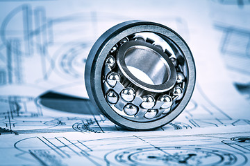 Image showing Ball bearings on technical drawing