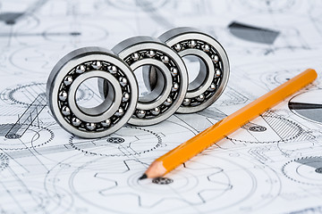 Image showing Ball bearings on technical drawing