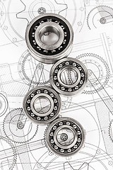 Image showing Ball bearings on technical drawing