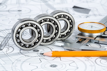 Image showing Ball bearings on technical drawing