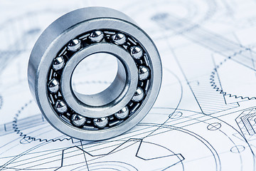 Image showing Ball bearings on technical drawing