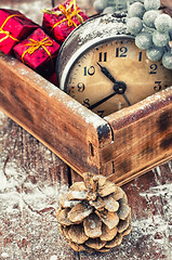 Image showing retro arrangement for Christmas with an old alarm clock