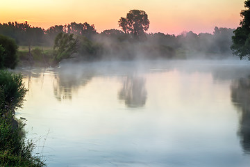 Image showing Early foggy morning and a small river.