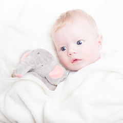 Image showing Baby with plush toy.