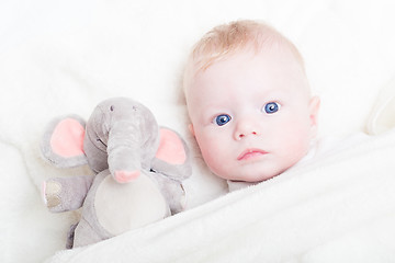 Image showing Baby with plush toy.