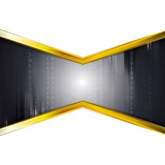 Image showing Black technology background with golden colors stripes