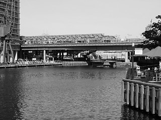 Image showing Black and white West India Quay in London