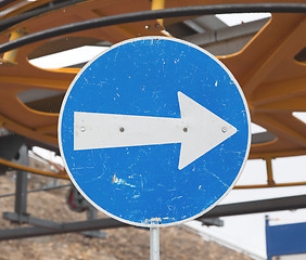 Image showing Blue road sign with white arrow pointing right