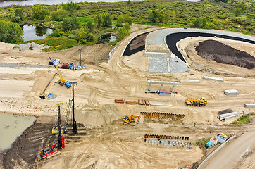 Image showing Bird eye view on road construction. Tyumen. Russia