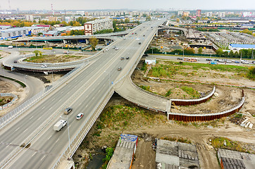 Image showing Aerial view of highway interchange of modern urban city