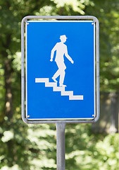 Image showing Blue roadsign in Switzerland, stairs 