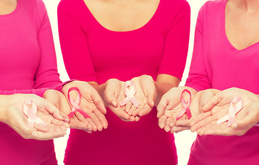 Image showing close up of women with cancer awareness ribbons