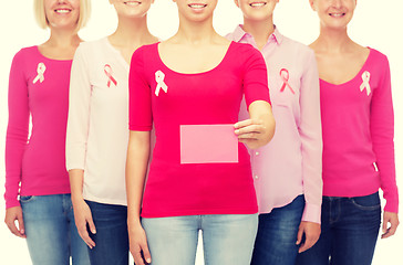 Image showing close up of women with cancer awareness ribbons