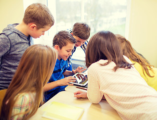 Image showing group of school kids with tablet pc in classroom