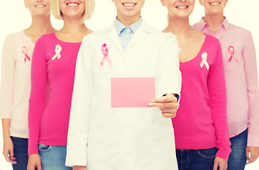 Image showing close up of women with cancer awareness ribbons