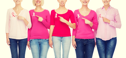 Image showing close up of women with cancer awareness ribbons