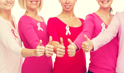 Image showing close up of women with cancer awareness ribbons