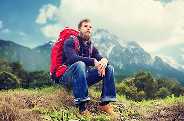 Image showing man with backpack hiking