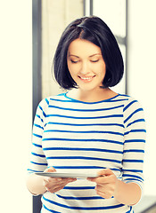 Image showing happy teenage girl with tablet pc computer