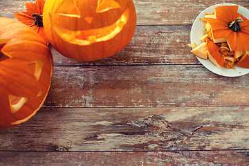 Image showing close up of pumpkins on table