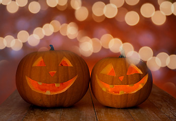 Image showing close up of pumpkins on table