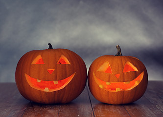 Image showing close up of pumpkins on table