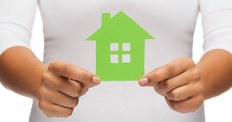 Image showing woman hands holding green house