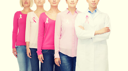 Image showing close up of women with cancer awareness ribbons