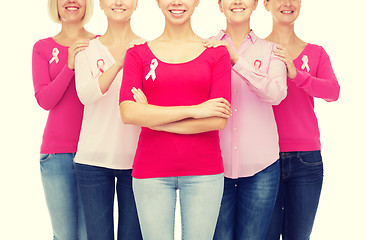 Image showing close up of women with cancer awareness ribbons