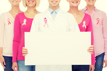 Image showing close up of women with cancer awareness ribbons