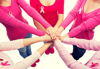 Image showing close up of women with cancer awareness ribbons