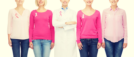 Image showing close up of women with cancer awareness ribbons