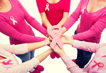 Image showing close up of women with cancer awareness ribbons