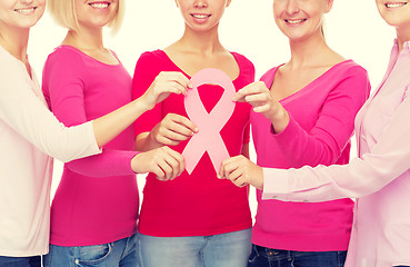 Image showing close up of women with cancer awareness ribbons