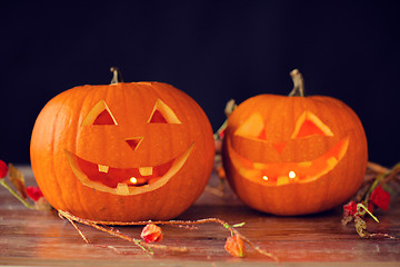 Image showing close up of pumpkins on table