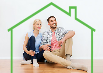 Image showing happy couple of man and woman to new home