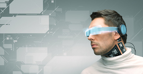 Image showing man with futuristic glasses and sensors