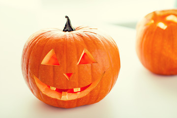 Image showing close up of pumpkins on table