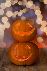 Image showing close up of pumpkins on table