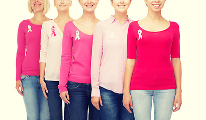 Image showing close up of women with cancer awareness ribbons